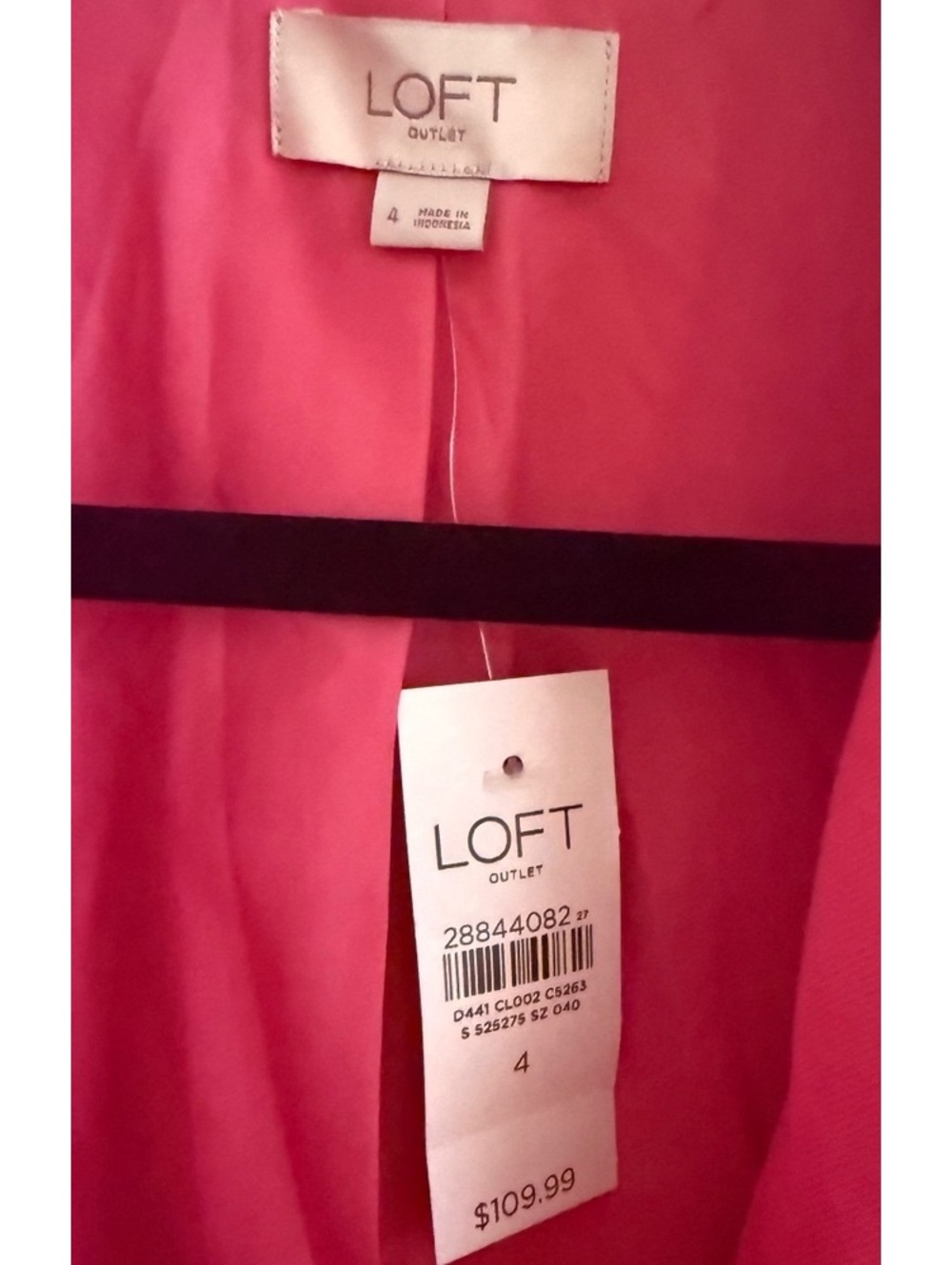 NWT LOFT bright pink single-button blazer notched lapel size 4 - Picture 3 of 3